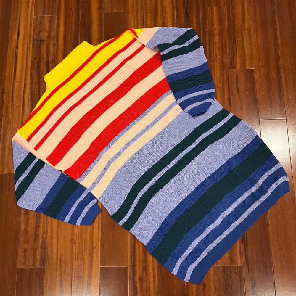 Rainbow Stripe Sweater Dress Daisy Street Oversized Jumper Knit Mockneck New M